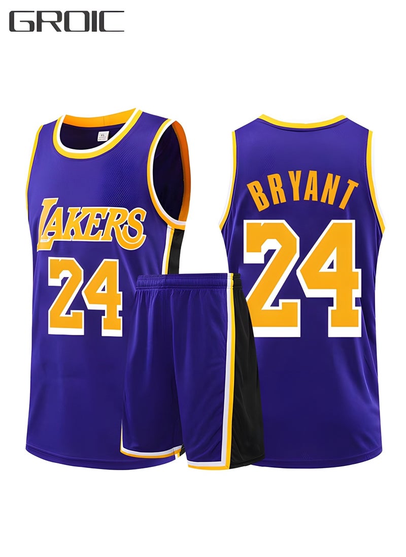 GROIC - Kobe Bryant Jersey 24# Basketball T Shirt and Shorts,Basketball Jersey for Adults,Basketball Suits,BasketballJersey Set(Purple,3XL) - Image 1
