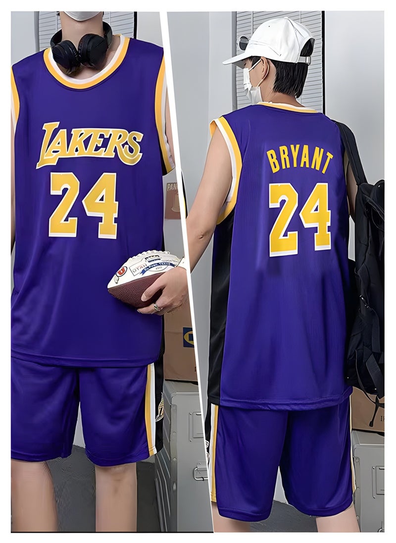 GROIC - Kobe Bryant Jersey 24# Basketball T Shirt and Shorts,Basketball Jersey for Adults,Basketball Suits,BasketballJersey Set(Purple,3XL) - Image 1