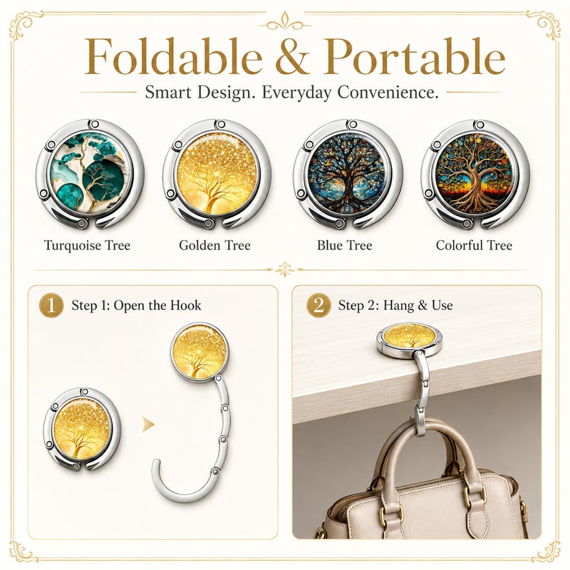 Foldable Purse Hook for Table, Portable Handbag Hanger Desk Bag Holder for Women, Compact Table Bag Hook for Office, Dining and Travel - Image 3