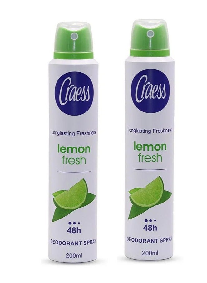 Craess Two Pieces of  Deodorant Spray Lemon Fresh 48h 2*200ml - Image 1