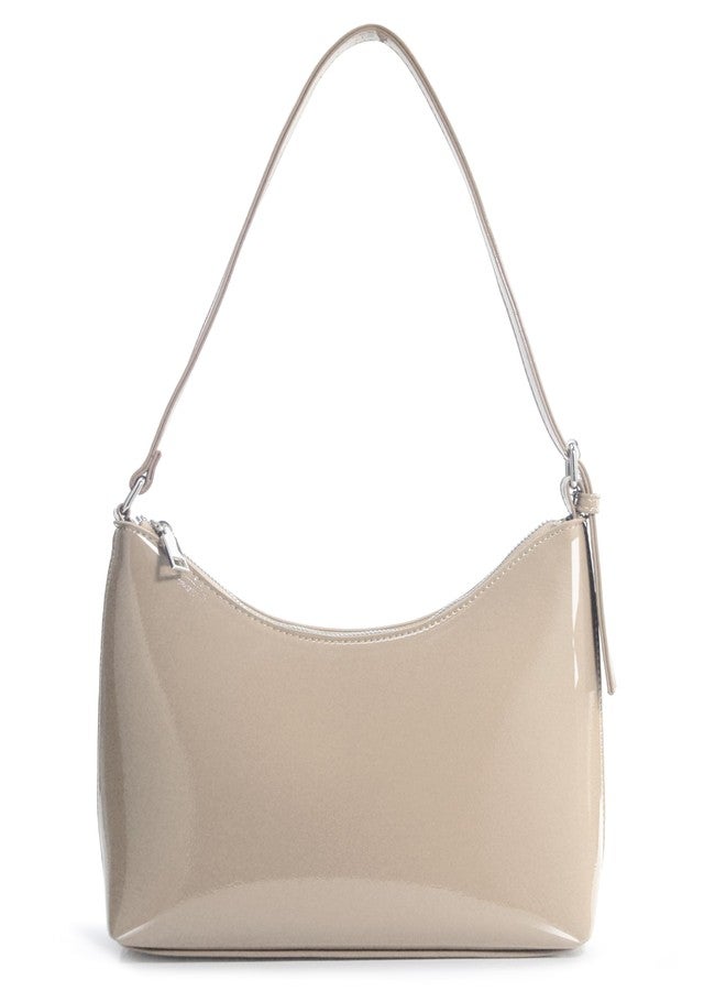 HOXIS Minimalist Faux Patent Leather Shoulder Bag Shiny Women Purse Y2K Style (Nude) - Image 1