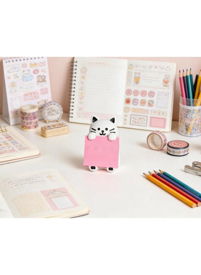 HORTIX Cat Sticky Note Holder for Desk - Doodle-Friendly Resin Dispenser for Office & Home, Holds 3" x 3" Sticky Notes - Image 2