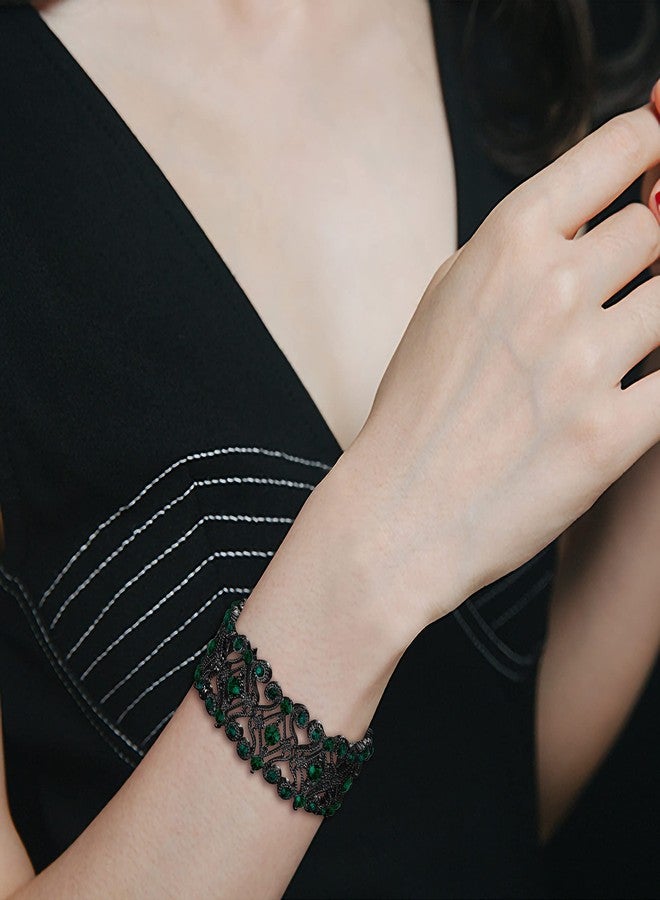 بريلوف سوار تنس مطاطي مرصع بالكريستال من بريلوف، مناسب لحفلات الزفاف، باللونين الأخضر والأسود. - Image 2