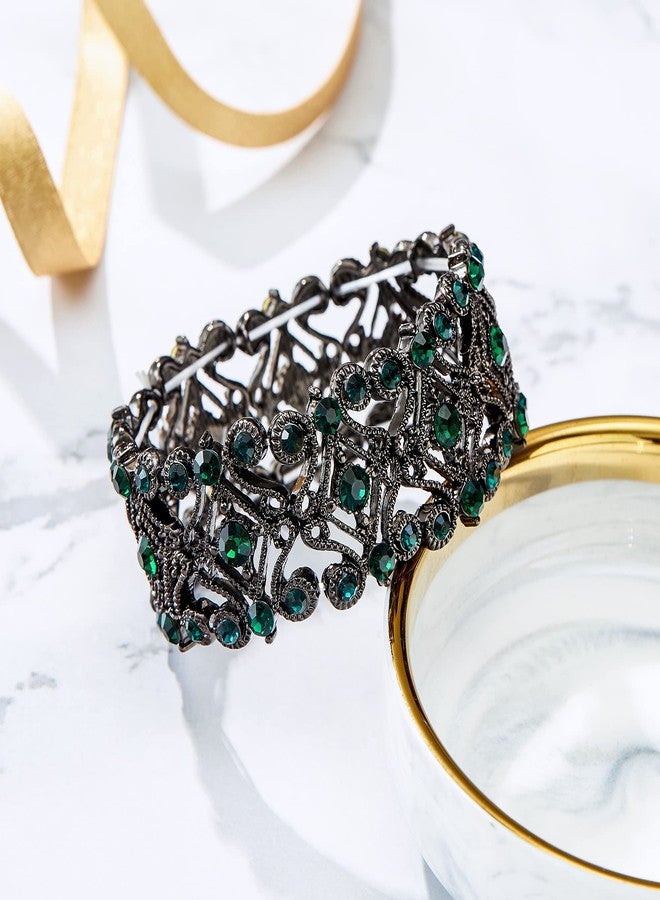 بريلوف سوار تنس مطاطي مرصع بالكريستال من بريلوف، مناسب لحفلات الزفاف، باللونين الأخضر والأسود. - Image 5