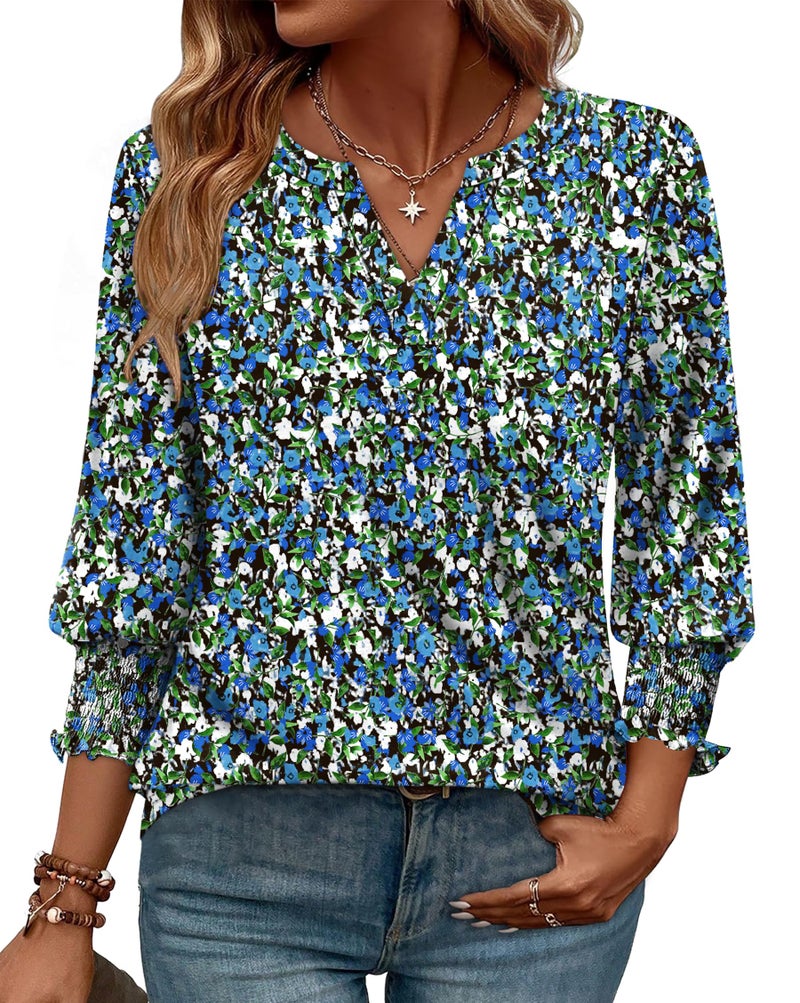 WIHOLL Summer Tops for Women Floral 3/4 Length Sleeve Womens Tops Casual Hawaiian Shirts for Women Plus Size Spring Clothes for Women V Neck Women Beach Fashion Cute - Image 1