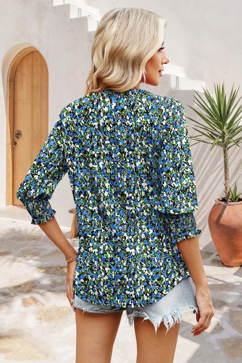 WIHOLL Summer Tops for Women Floral 3/4 Length Sleeve Womens Tops Casual Hawaiian Shirts for Women Plus Size Spring Clothes for Women V Neck Women Beach Fashion Cute - Image 4