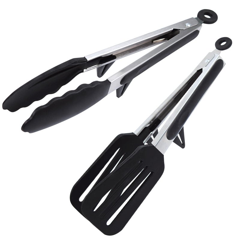 Goalfly Kitchen Tongs with Resting Gadget 9 Inch Silicone Spatula Tong Stainless Steel NonStick Basic Cooking Tong Suitable for Baking Frying Serving