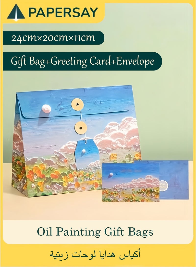 PAPERSAY 24cm Oil Painting Style National Day Gift Bag, Birthday Gift Box, Envelope Packaging Bag, Creative Paper Gift Bag, Holiday Gift Box, Gift Bag - Image 1