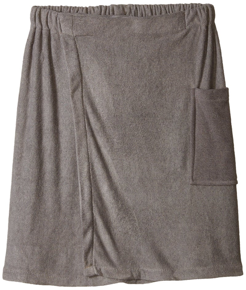 DII Men's Terry Shower Wrap Collection Adjustable with Velcro and Pocket, 54x20, Gray - Image 1