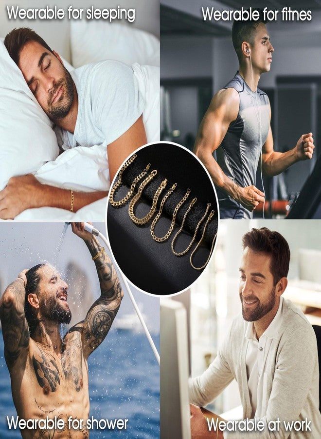 Fansilver 5Pcs Stainless Steel Bracelets for Men Women Gold Cuban Link Rope Figaro Cuban Chain Bracelet Set for Men 7.48 inches - Image 5