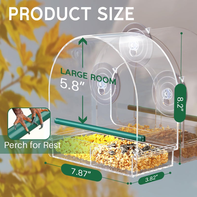 SUNALLY Window Bird Feeder for Outdoors, Clear Feeders Window Mounted with Strong Suction Cups, Fummingbird Feeder for Viewing Inside, Oriole, Finch Bird Watching for Cats, Elderly, Kids - Image 2