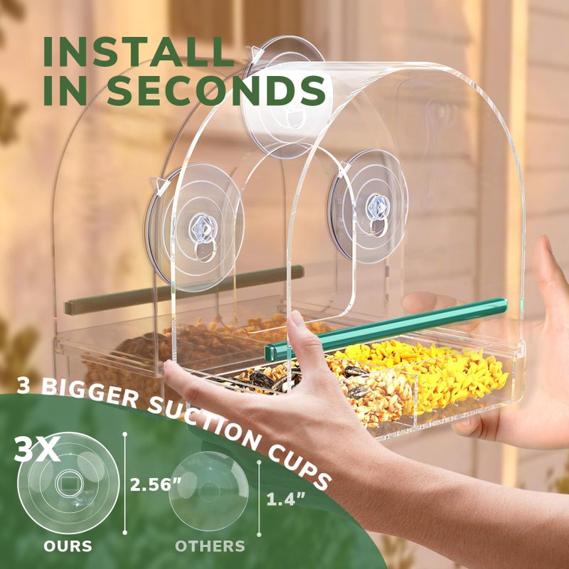 SUNALLY Window Bird Feeder for Outdoors, Clear Feeders Window Mounted with Strong Suction Cups, Fummingbird Feeder for Viewing Inside, Oriole, Finch Bird Watching for Cats, Elderly, Kids - Image 4