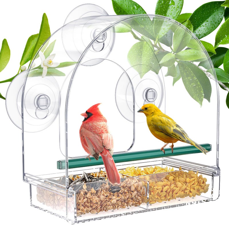 SUNALLY Window Bird Feeder for Outdoors, Clear Feeders Window Mounted with Strong Suction Cups, Fummingbird Feeder for Viewing Inside, Oriole, Finch Bird Watching for Cats, Elderly, Kids - Image 1