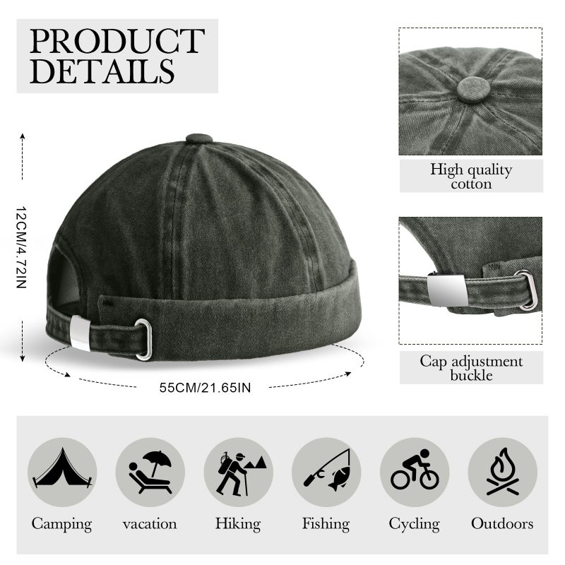 SATINIOR 2 Pieces Brimless Hats for Men Adjustable Docker Casual No Brim Hat Visor-Less Flip Sailor Skullcap(Black, Army Green) - Image 2