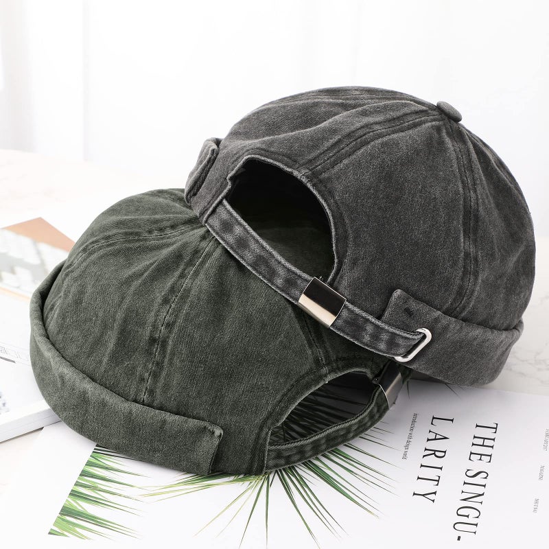 SATINIOR 2 Pieces Brimless Hats for Men Adjustable Docker Casual No Brim Hat Visor-Less Flip Sailor Skullcap(Black, Army Green) - Image 4