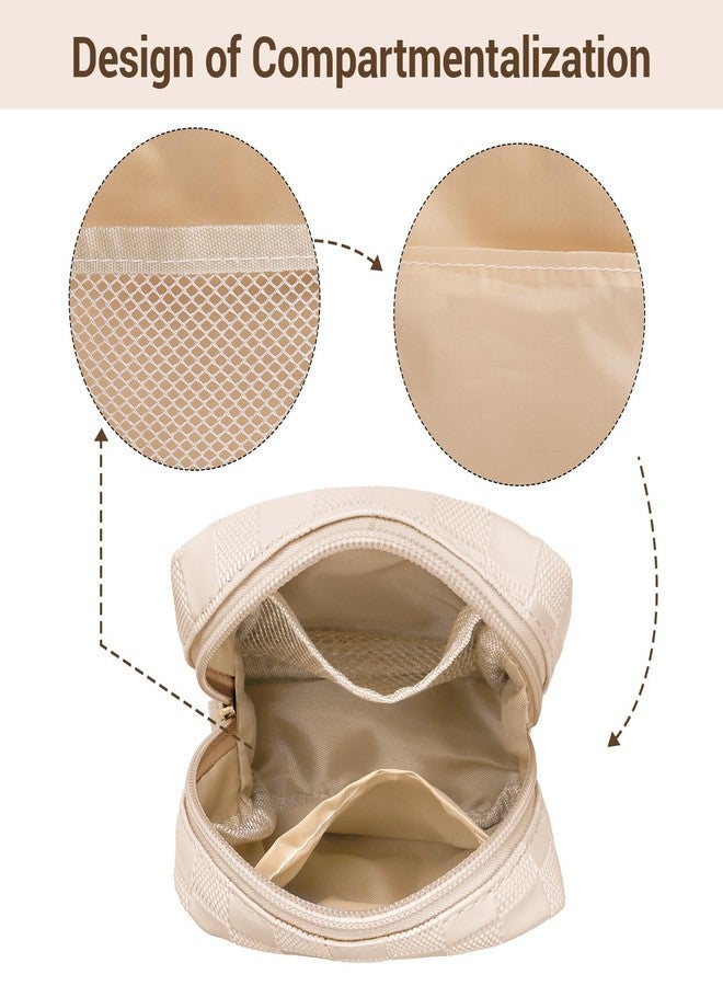 MAGEFY Small Makeup Bag for Purse, Checkered Makeup Bag Small Pouches for purse Leather Mini Make Up Bag Cute Cosmetic Bag for Women with Slip-in Pockets.Beige - Image 2