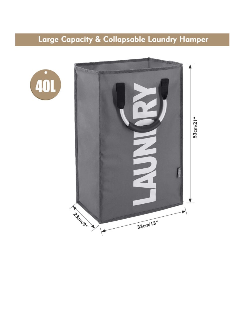 Excefore 40L Collapsible Laundry Basket, Freestanding Tall Clothes Hamper, Foldable Hamper Basket Bags, Suitable for Bedroom, Bathroom, Laundry Room (Dark Grey) - Image 3
