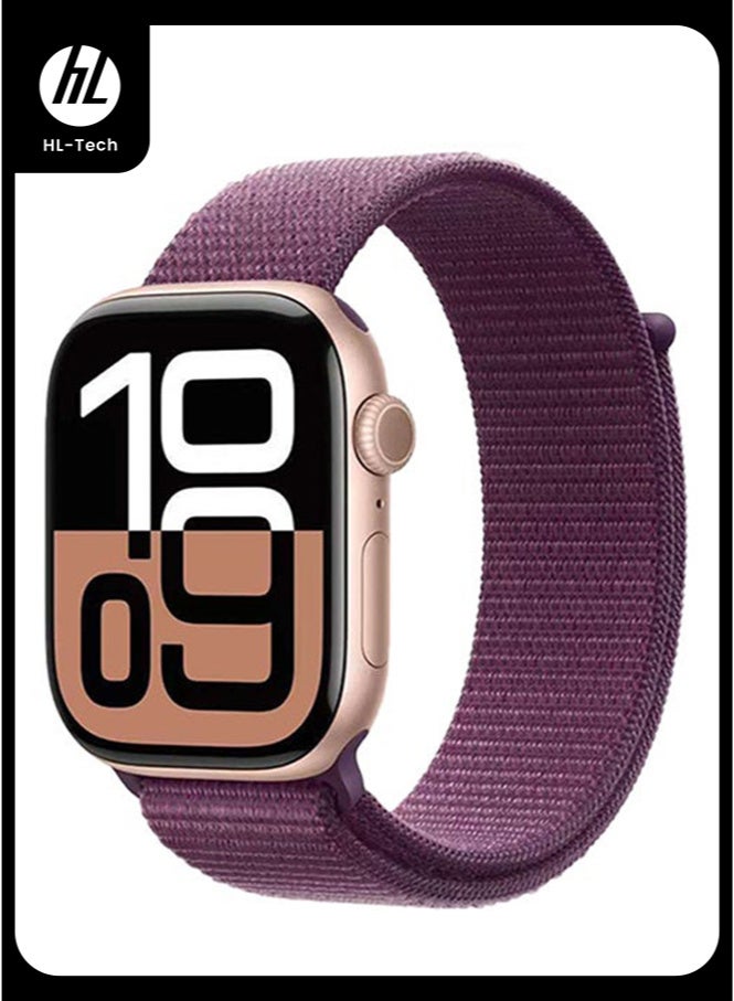 HL-Tech Breathable Nylon Loop Sport Band for Apple Watch 42mm/44mm/45mm/46mm/49mm – Adjustable Lightweight Strap Compatible with iWatch Ultra 2, SE, Series 10/9/8/7, Sweatproof Replacement Band for Men & Women (Plum Tree Red) - Image 1