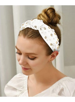 Wecoe Wecoe 2 Pack Black White Knotted Headbands Rhinestone Pearl Headband For Women Girls Wide Headbands Non Slip Fashion Cloth Sparkly Diamond Beaded Headbands Hair Accessories For Women Girls Gifts  - Image 4