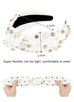 Wecoe Wecoe 2 Pack Black White Knotted Headbands Rhinestone Pearl Headband For Women Girls Wide Headbands Non Slip Fashion Cloth Sparkly Diamond Beaded Headbands Hair Accessories For Women Girls Gifts  - Image 5