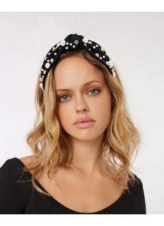 Wecoe Wecoe 2 Pack Black White Knotted Headbands Rhinestone Pearl Headband For Women Girls Wide Headbands Non Slip Fashion Cloth Sparkly Diamond Beaded Headbands Hair Accessories For Women Girls Gifts  - Image 2