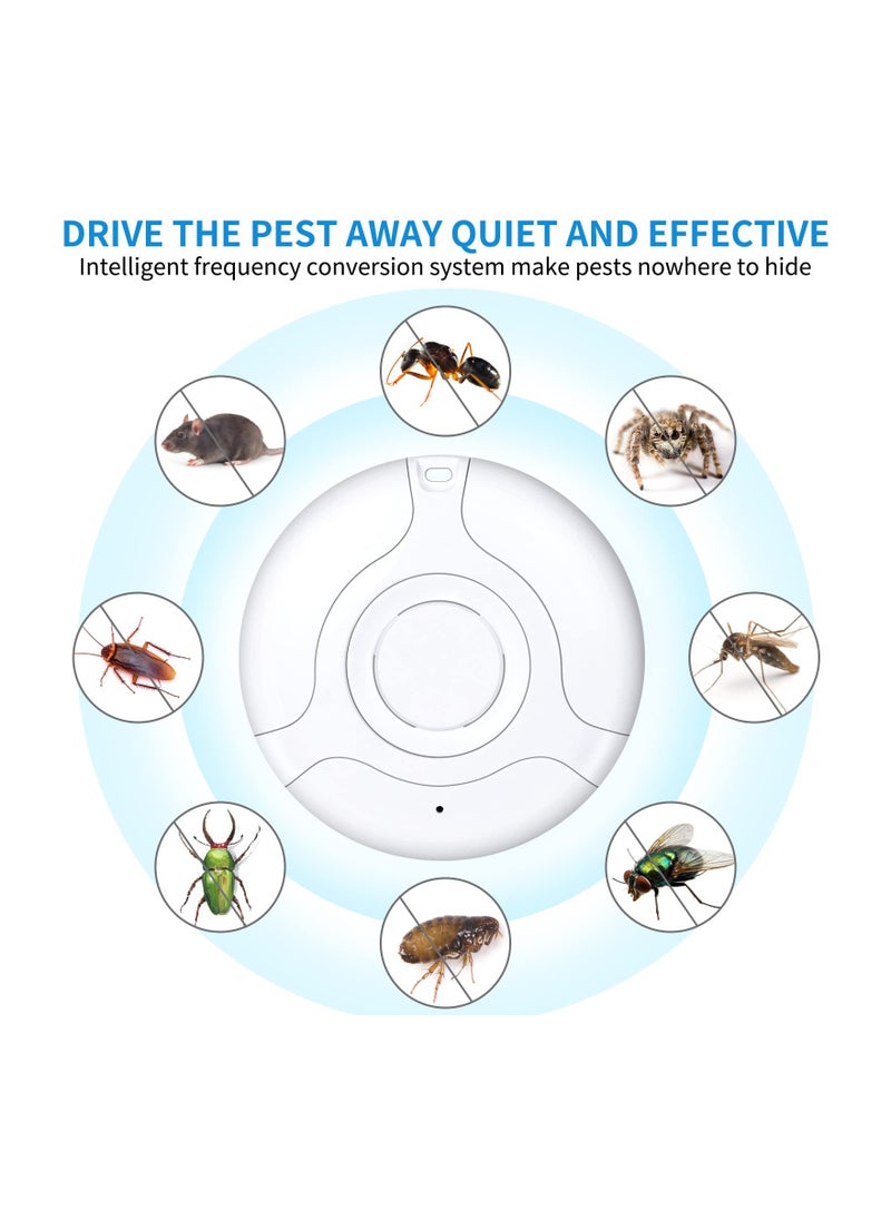 Portable Ultrasonic Pest Repeller for Indoor & Outdoor Use, Effective Mosquito and Bug Control, Safe for Babies, Rodent Deterrent, Smart Insect Repellent (White)