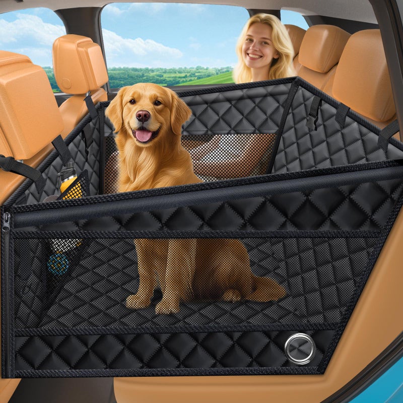 URPOWER Hard Bottom Dog Car Seat for Large Medium Dogs, Dog Back Seat Extender with 3-Sided Hard Boards, Waterproof Pet Backseat Cover Dogs Hammock for Large Cars, Trucks and SUVs, Holds up to 200 lbs - Image 1