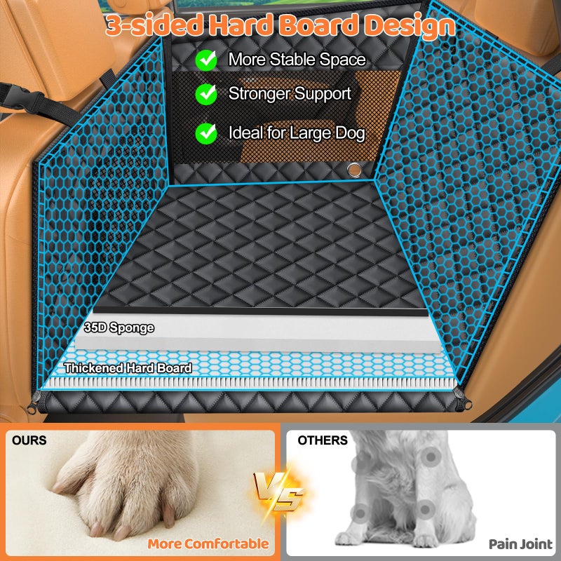 URPOWER Hard Bottom Dog Car Seat for Large Medium Dogs, Dog Back Seat Extender with 3-Sided Hard Boards, Waterproof Pet Backseat Cover Dogs Hammock for Large Cars, Trucks and SUVs, Holds up to 200 lbs - Image 3