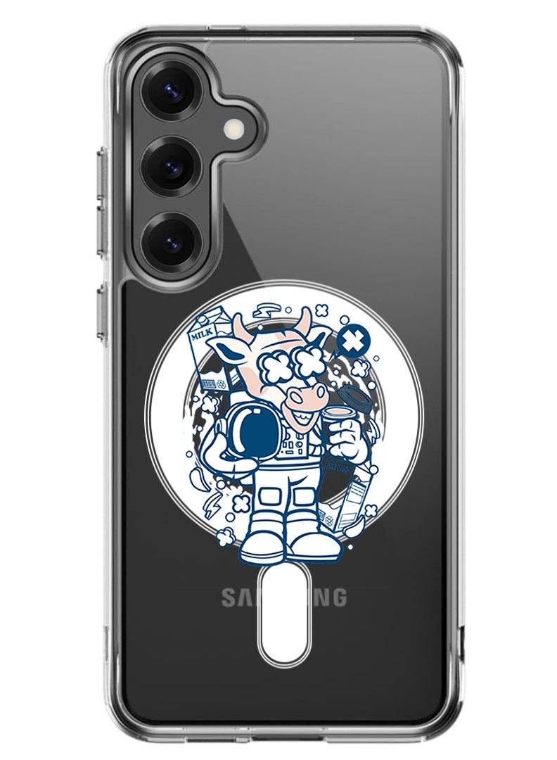 Theodor Magnetic Case for Samsung Galaxy S25 6.2-inch Compatible with MagSafe Wireless Charging, Shockproof Phone Bumper Cover Cow astronaut - Image 1