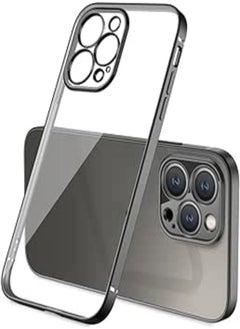 Luxury Plating Transparent Soft Silicone Case with Protector Camera Lens Compatible with iPhone 11Pro Max (Clear - Black)