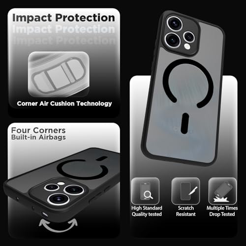 RIGGEAR Shockproof Sleek Hybrid Armor Magnetic Back Cover Case Compatible with MagSafe Accessories for Oppo Reno15, Reno 15 5G (Smoke Black Matte PC + Black TPU-Bumper) - Image 3