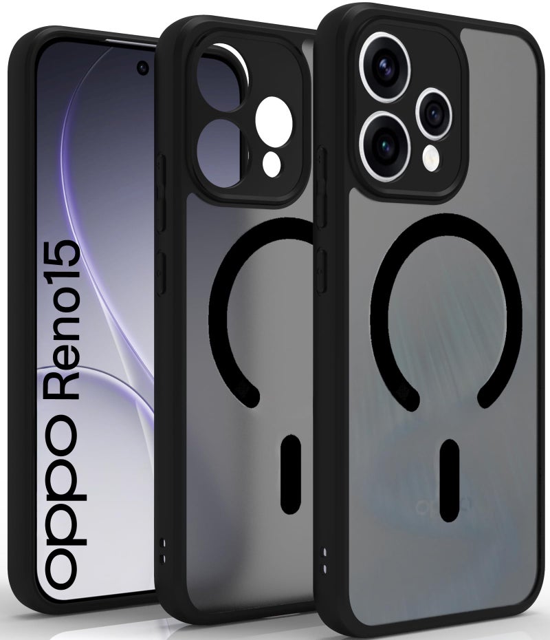 RIGGEAR Shockproof Sleek Hybrid Armor Magnetic Back Cover Case Compatible with MagSafe Accessories for Oppo Reno15, Reno 15 5G (Smoke Black Matte PC + Black TPU-Bumper) - Image 1