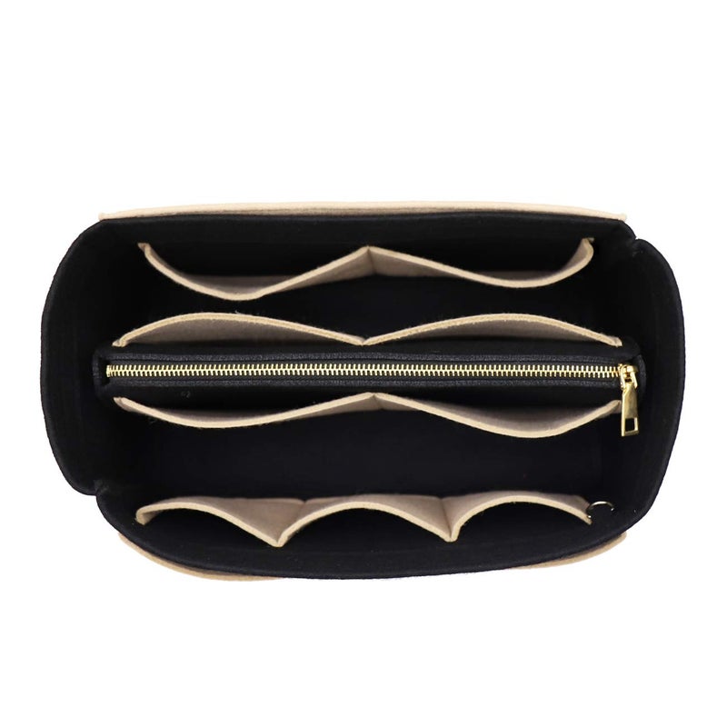 Lexsion Felt Purse Bag Organizer Insert With Zipper Bag Tote Shaper Fit Speedy Neverful Pm Mm 8021 Black-Beige L - Image 1