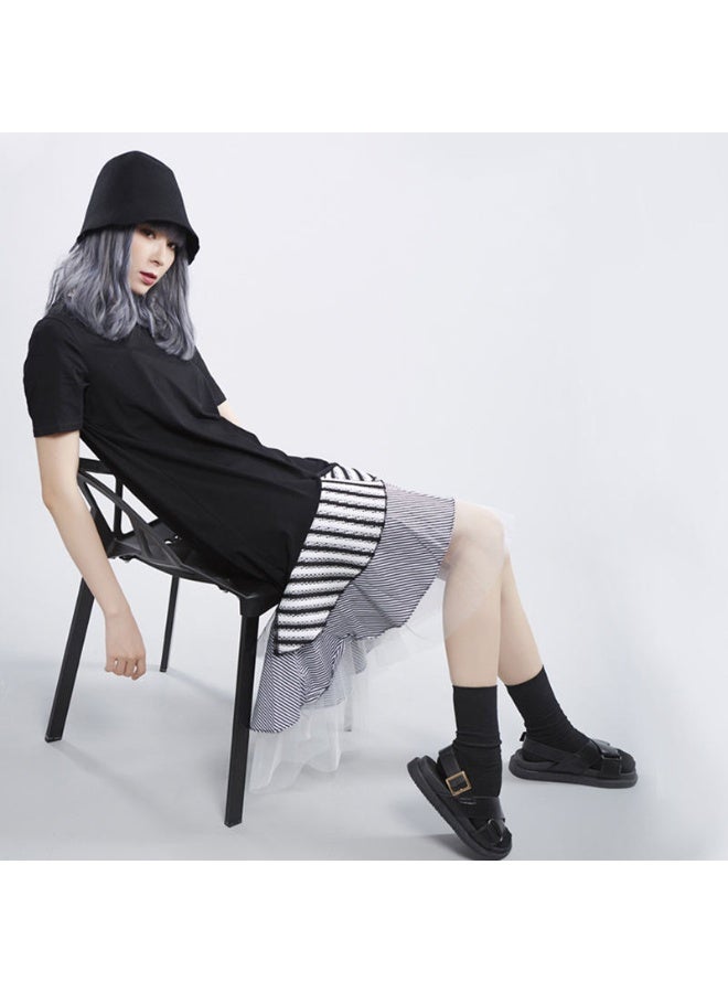 ZAGHOU Striped Oversize Casual Short Sleeve Midi Dress - Image 1