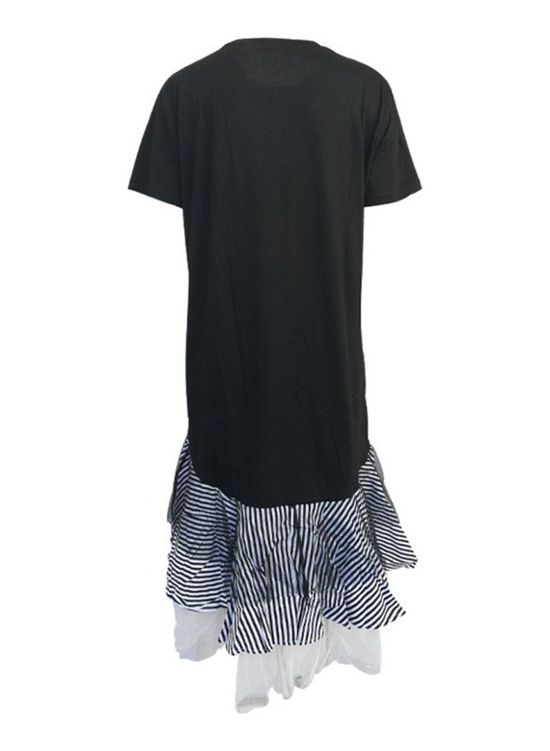 ZAGHOU Striped Oversize Casual Short Sleeve Midi Dress - Image 2
