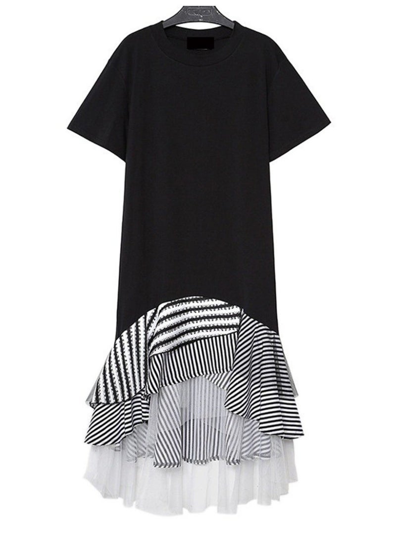 ZAGHOU Striped Oversize Casual Short Sleeve Midi Dress - Image 5