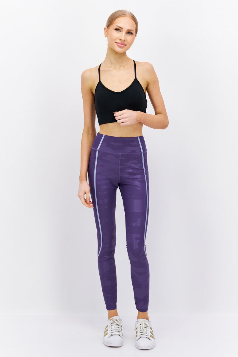 Etam Women Sportswear Fit Camouflage Training Leggings, Purple - Image 4