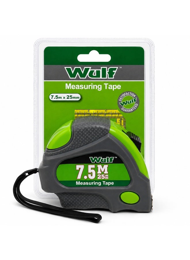 Wulf Measuring Tape 7.5 Meter x 25mm Heavy Duty Retractable Tape Measure with Ergonomic Grip Accurate Metric Scale for Construction Carpentry and DIY Use - Image 1