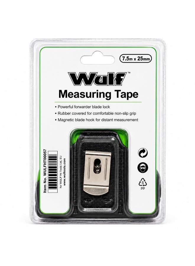 Wulf Measuring Tape 7.5 Meter x 25mm Heavy Duty Retractable Tape Measure with Ergonomic Grip Accurate Metric Scale for Construction Carpentry and DIY Use - Image 2