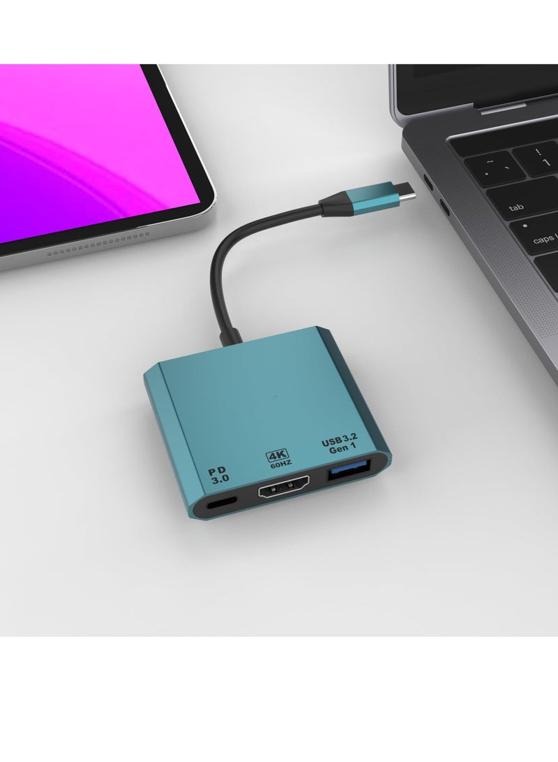 SYOSI محول USB-C إلى HDMI، موزع USB Type-C 3 في 1، قاعدة توسيع الكمبيوتر مع شاحن HDMI PD 100 وات بدقة 4K@60HZ وUSB 3.0، محول USB-C Thunderbolt 3/4 إلى USB 3.0 متوافق مع iPad M1 M2 MacBook Surface - Image 1