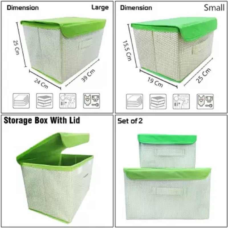 Skylii Foldable Storage Box With Lid Storage Box for Wardrobe Clothes Toy Storage Non woven Storage Box 1 Pc Small And 1 Pc Large Size Pack of 2 Green Green - Image 3
