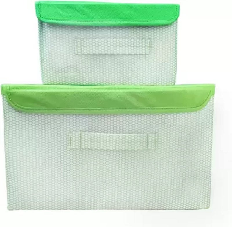 Skylii Foldable Storage Box With Lid Storage Box for Wardrobe Clothes Toy Storage Non woven Storage Box 1 Pc Small And 1 Pc Large Size Pack of 2 Green Green - Image 1