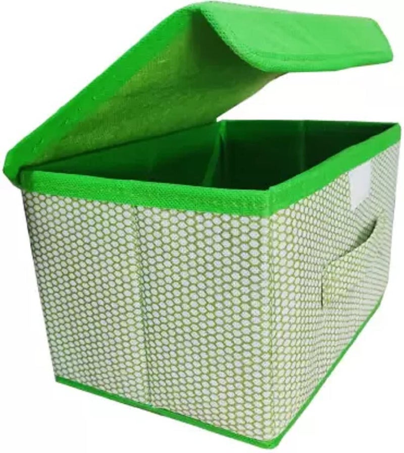 Skylii Foldable Storage Box With Lid Storage Box for Wardrobe Clothes Toy Storage Non woven Storage Box 1 Pc Small And 1 Pc Large Size Pack of 2 Green Green - Image 2