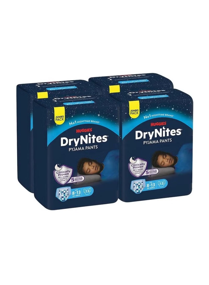 HUGGIES DryNites Pyjama Pants, 8-13 years, Bed Wetting Diaper, Boys, 30-48 kg, Jumbo Pack 13 Pants, Pack Of 4 - Image 1