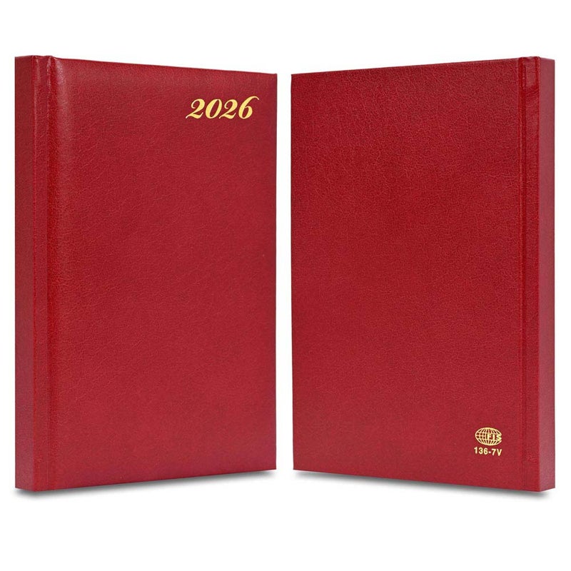 FIS 2026 International A5 Diary, 148x210mm, Hard Cover Vinyl Materials, 1 Day a Page Format, 7 Multi Languages, 60gsm White Paper, Maroon Cover - FSDI136-7V26MR - Image 2