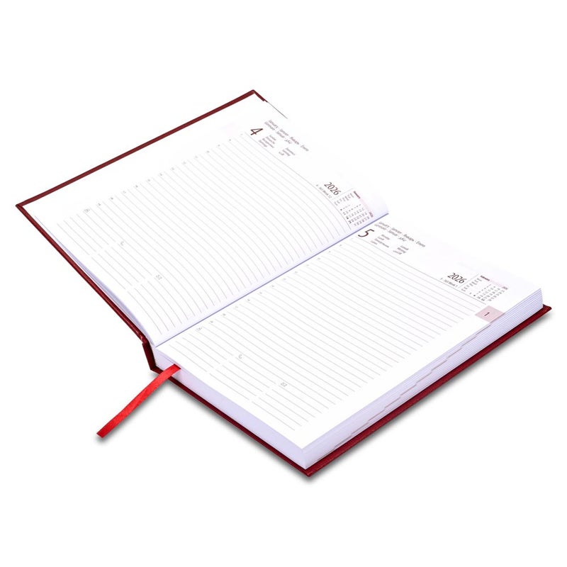 FIS 2026 International A5 Diary, 148x210mm, Hard Cover Vinyl Materials, 1 Day a Page Format, 7 Multi Languages, 60gsm White Paper, Maroon Cover - FSDI136-7V26MR - Image 3