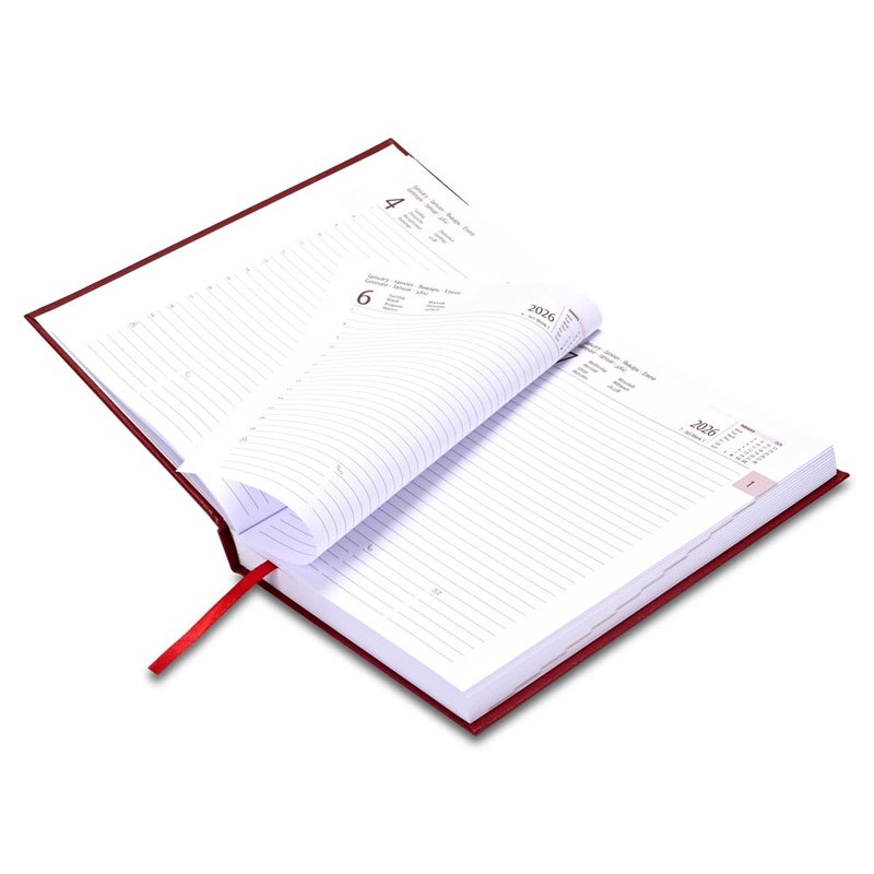 FIS 2026 International A5 Diary, 148x210mm, Hard Cover Vinyl Materials, 1 Day a Page Format, 7 Multi Languages, 60gsm White Paper, Maroon Cover - FSDI136-7V26MR - Image 4