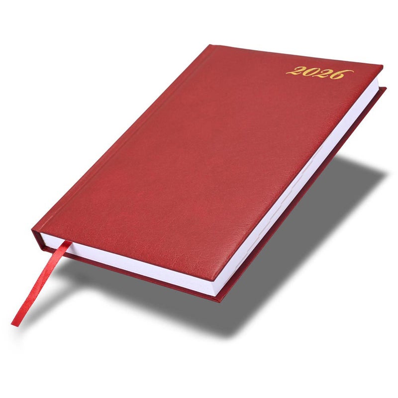 FIS 2026 International A5 Diary, 148x210mm, Hard Cover Vinyl Materials, 1 Day a Page Format, 7 Multi Languages, 60gsm White Paper, Maroon Cover - FSDI136-7V26MR - Image 1