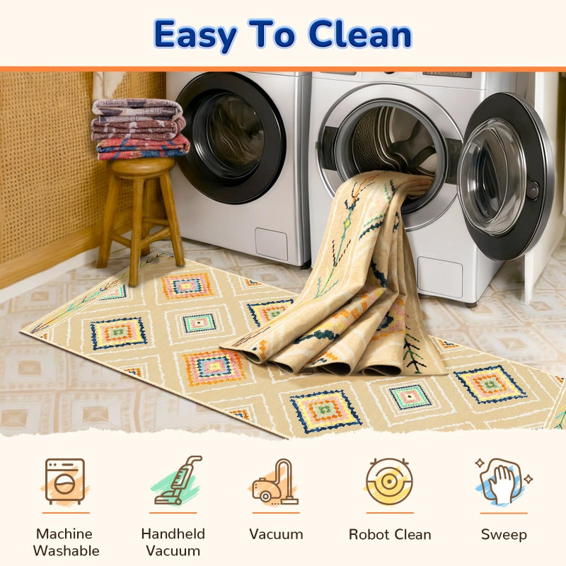 BESTSWEETIE Area Rug 8x10 Rug Machine Washable Non-Slip Low Pile Print Pattern Western Rug for Living Room Bedroom Entryway Tribal Series -Cream/Beige - Image 3