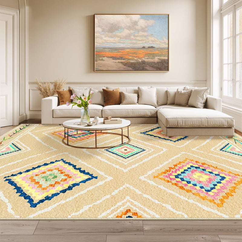BESTSWEETIE Area Rug 8x10 Rug Machine Washable Non-Slip Low Pile Print Pattern Western Rug for Living Room Bedroom Entryway Tribal Series -Cream/Beige - Image 1